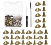Mardatt Lot de 102 pointes coniques comprenant des clous coniques de 4,7 mm et 2 outils de réglage pour l'artisanat du cuir (bronze)