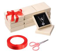 Mardatt Lot de 12 boîtes à bijoux carrées en carton beige jaune 8,9 x 8,9 x 2,5 cm - Boîtes à bijoux carrées en velours éponge avec ciseaux et ruban en polyester pour collier, boucles d'oreilles et