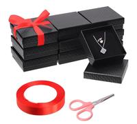 Mardatt Lot de 12 boîtes cadeau carrées en carton noir 8,9 x 8,9 x 2,5 cm - Boîtes à bijoux carrées en velours éponge avec ciseaux et ruban en polyester pour collier, boucles d'oreilles et bracelet