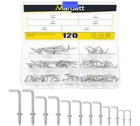 Mardatt Lot de 120 crochets carrés à visser en 6 tailles - Crochets carrés à visser - Crochets galvanisés en L - Kit de vis auto-taping - Type L - Cadre photo - Angle droit