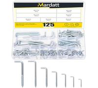 Mardatt Lot de 125 crochets carrés à visser 7 tailles, crochets en L galvanisés bleus, kit de vis, vis autotaraudeuses de type L, crochet à angle droit pour accrocher du matériel de montage mural
