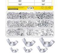 Mardatt Lot de 150 écrous à ailettes SAE galvanisés - Écrous papillon - Écrous à ailettes d'oreille - 3/8"-16, 5/16"-18, 1/4"-20, #10-24, #8-32, #6-32