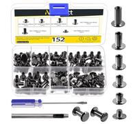 Mardatt Lot de 152 vis Chicago de 5 tailles avec poinçon et tournevis, M5 x 5/6/8/10/12 mm en acier au carbone Chicago M5 Vis de reliure Chicago rivets à tête plate pour réparation du cuir (couleur