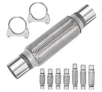 Mardatt Lot de 3 tuyaux d'échappement flexibles en acier inoxydable Heavy Duty - Double Braid - Tuyau d'échappement flexible - Pince en acier inoxydable - Colliers en U pour tuyaux (2" x 8" x 12")