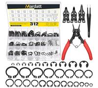 Mardatt Lot de 312 anneaux de sécurité externes à clip C (M4-M28) avec 10 tailles de circlips E-Clip (1,5 mm à 10 mm), pince à circlips 4 en 1 et pince à épiler