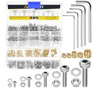 Mardatt Lot de 385 inserts filetés en laiton M2 M2,5 M3 M4 M5 avec vis à tête hexagonale en acier inoxydable, écrous moletés et écrous à métaux pour composants d'impression 3D