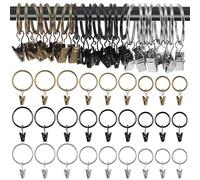 Mardatt Lot de 40 anneaux de rideau avec clips, diamètre intérieur de 3,5 cm, anneaux de rideau de douche, crochets à clipser pour fenêtre, salle de bain, maison et cuisine (bronze)