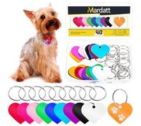 Mardatt Lot de 40 étiquettes vierges en aluminium avec porte-clés - 10 couleurs - En forme de cœur - Gravure vierge - Pour chien, animal domestique - 38 x 33 x 1 mm