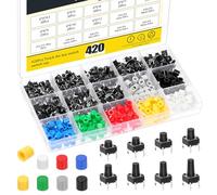 Mardatt Lot de 420 mini commutateurs tactiles à 4 broches avec capuchons de boutons 7 couleurs, 8 tailles, micro interrupteur tactile momentané pour platine d'expérience, Arduino, carte électronique