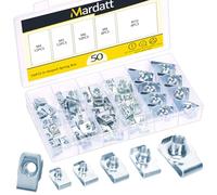 Mardatt Lot de 50 écrous en tôle M4 M5 M6 M8 M10 Assortiment d'écrous filetés Écrous en tôle de type U pour tableau de bord Revêtement de porte Intérieur Acier au carbone galvanisé