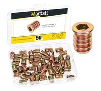 Mardatt Lot de 50 inserts filetés M6 x 15 mm, en acier au carbone galvanisé jaune, kit d'inserts filetés Hex Drive, insert en bois, vis dans écrou, connecteur de fixation pour meubles en bois