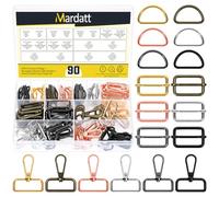Mardatt Lot de 90 mousquetons pivotants en métal de 32 mm, 6 couleurs, anneaux en D et boucles coulissantes tri-glissantes réglables, matériel de sac à main pour sacs de ceinture, accessoires de