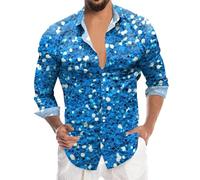 Mardi Chemise Homme Imprimé 3D Numérique Sequins Manches Longues Boutonnée Haut de Gamme Mode (Blue, XXXL)