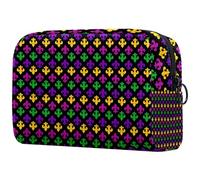 Mardi Gras Carnaval Trousse à maquillage pour femme, trousse de toilette de voyage, grande pochette de maquillage pratique avec fermeture éclair, multicolore, 18.5x7.5x13cm/7.3x3x5.1in, Trousse de