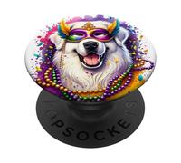 Mardi Gras Chien des Pyrénées PopSockets PopGrip Adhésif