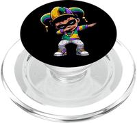 Mardi Gras Dabbing Boy Costume Amusant avec Chapeau de bouffon pour Enfants Noir PopSockets PopGrip pour MagSafe