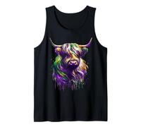 Mardi Gras Highland Cow Moodi Gras coups de pinceau homme femme Débardeur
