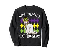 Mardi Gras Humoristique avec Inscription « I Can't Keep Calm It's Cat Tuesday » Sweatshirt