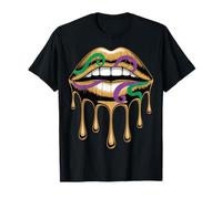 Mardi Gras Lips Drip Kiss Bite Sexy Noir Femme NOLA Cajun T-Shirt