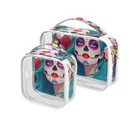 Mardi Gras Mexico Skulls Trousse de maquillage transparente approuvée par la TSA Petite trousse de maquillage conforme aux normes des compagnies aériennes