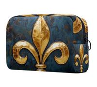 Mardi Gras Petite trousse de maquillage portable avec motif fleur de lys avec fermeture éclair pour femmes et filles, Multicolore 10., 18.5x7.5x13cm/7.3x3x5.1in