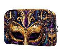 Mardi Gras Petite trousse de maquillage portable avec motif fleur de lys avec fermeture éclair pour femmes et filles, Multicolore 09, 18.5x7.5x13cm/7.3x3x5.1in