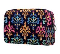 Mardi Gras Petite trousse de maquillage portable avec motif fleur de lys avec fermeture éclair pour femmes et filles, Multicolore 02, 18.5x7.5x13cm/7.3x3x5.1in