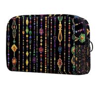 Mardi Gras Petite trousse de maquillage portable avec motif fleur de lys avec fermeture éclair pour femmes et filles, Multicolore 07, 18.5x7.5x13cm/7.3x3x5.1in