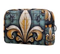 Mardi Gras Petite trousse de maquillage portable avec motif fleur de lys avec fermeture éclair pour femmes et filles, Multicolore 04, 18.5x7.5x13cm/7.3x3x5.1in