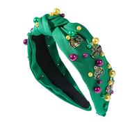 Mardi Gras pour les cheveux pour femme : large bande nouée avec journal inférieur et perles colorées | Accessoires de cheveux festifs, bande de bijoux tendance pour fête de carnaval, une