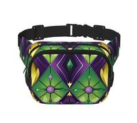 Mardi Gras Sac banane double couche motif fleur de lys coloré en zigzag pour homme et femme, sac banane réglable pour voyage, randonnée, course à pied, cyclisme, festival