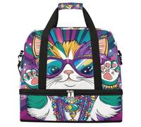 Mardi Gras Sac de sport pliable de grande capacité avec compartiment pour chaussures et chaussures Motif chat mignon Pour homme et femme