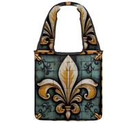 Mardi Gras Sac fourre-tout en toile à motif fleur de lys sans couture pour femme, taille M, réutilisable, lavable et respectueux de l'environnement, Multicolore 03., 14.1x14.9in/36x38cm