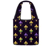 Mardi Gras Sac fourre-tout en toile à motif fleur de lys sans couture pour femme, taille M, réutilisable, lavable et respectueux de l'environnement, Multicolore 02, 14.1x14.9in/36x38cm