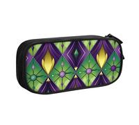 Mardi Gras - Trousse à crayons motif fleur de lys pour garçons et filles - Grande trousse à crayons colorée en zigzag - Trousse à crayons pour l'école et le bureau - Trousse de maquillage zippée, Noir