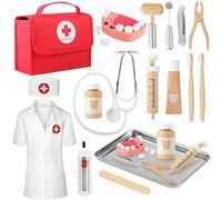 Mardo Malette Docteur Enfant Médecin Jouet Bois avec stéthoscope , Mallette de Dentiste, Blouse de Docteur, Cadeau médical de Jeu de Rôle pour Filles garçons 3 4 5 Ans