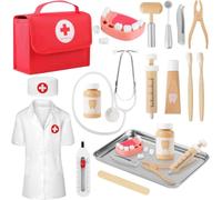 Mardo Malette Docteur Enfant Médecin Jouet Bois avec stéthoscope , Mallette de Dentiste, Blouse de Docteur, Cadeau médical de Jeu de Rôle pour Filles garçons 3 4 5 Ans
