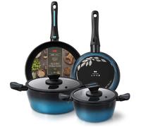 MARE Batterie de Cuisine Induction en Acier Forgé 6 Pièces, Antiadhésive, sans P Briebe Mare Bleu