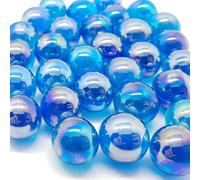 MaRécréation - 30 Billes translucides - Bille en Verre à Collectionner (14 mm, Bleu irisé)