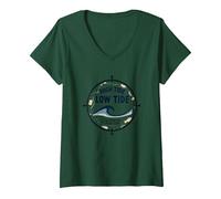 Marée Haute, marée Basse, Je resterai à Vos côtés T-Shirt avec Col en V, Femme, Vert Forêt, XXL