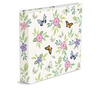 Mareli Album photo 32 x 31 à anneaux, motif fleurs et papillons, 40 feuilles blanches perforées