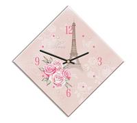 Mareli Horloge Murale, Largeur 42 x 42 cm et côté 30 cm, Cadran en Bois recouvert de Papier laminé Mat imprimé, pour Salon, Cuisine, Bureau, mécanisme Silencieux, Beige