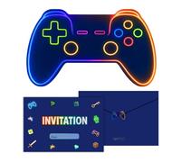 marelle CREATIVE MINDS 12 Cartes Invitation Anniversaire Garçon, Manette Jeux Vidéo - 12 Enveloppes Assorties - 12 Autocollants Gaming - Préremplies en Français - Goûter D’Anniversaire
