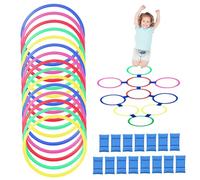 Marelle glissante pour adultes, anneaux de marelle, 15 pièces de 15 pouces multicolores pour l'extérieur avec boucles, parcours d'obstacles à faire soi-même pour les enfants 2 ans et plus, équi