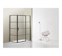 Marenza Bellini Cabine de douche - 90x90cm - panneau fixe - verre de sécurité - cadre lignes extérieur - anti-calcaire - noir mat sw491682/sw491684