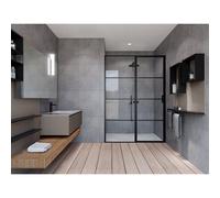 Marenza Bellini Porte de douche - 140x200cm - panneau fixe - cadre lignes extérieur - anti-calcaire - noir mat SAG6221-140B