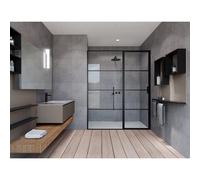 Marenza Bellini Porte de douche - 160x200cm - panneau fixe - cadre lignes côté extérieur - anti-calcaire - noir mat SAG6221-160B