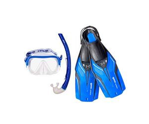 Mares Aquazone Set Nateeva Keewee - Set composé de Masque, Tuba et Palmes de plongée, randonnée Aquatique pour Adultes - Bleu, S/M