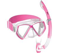 Mares - Masque et Tuba Enfant Aquazone Combo Pirate Neon, Combinaison Masque et Tuba Snorkeling Enfant, Unisex, Rose Transparent