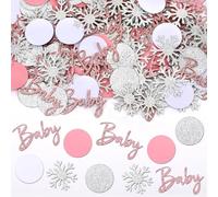 MARFOREVER Lot de 200 confettis de table d'hiver pour fête prénatale - Paillettes roses et argentées - Décorations de table pour fête d'anniversaire d'hiver - Décorations de fête prénatale (rose)